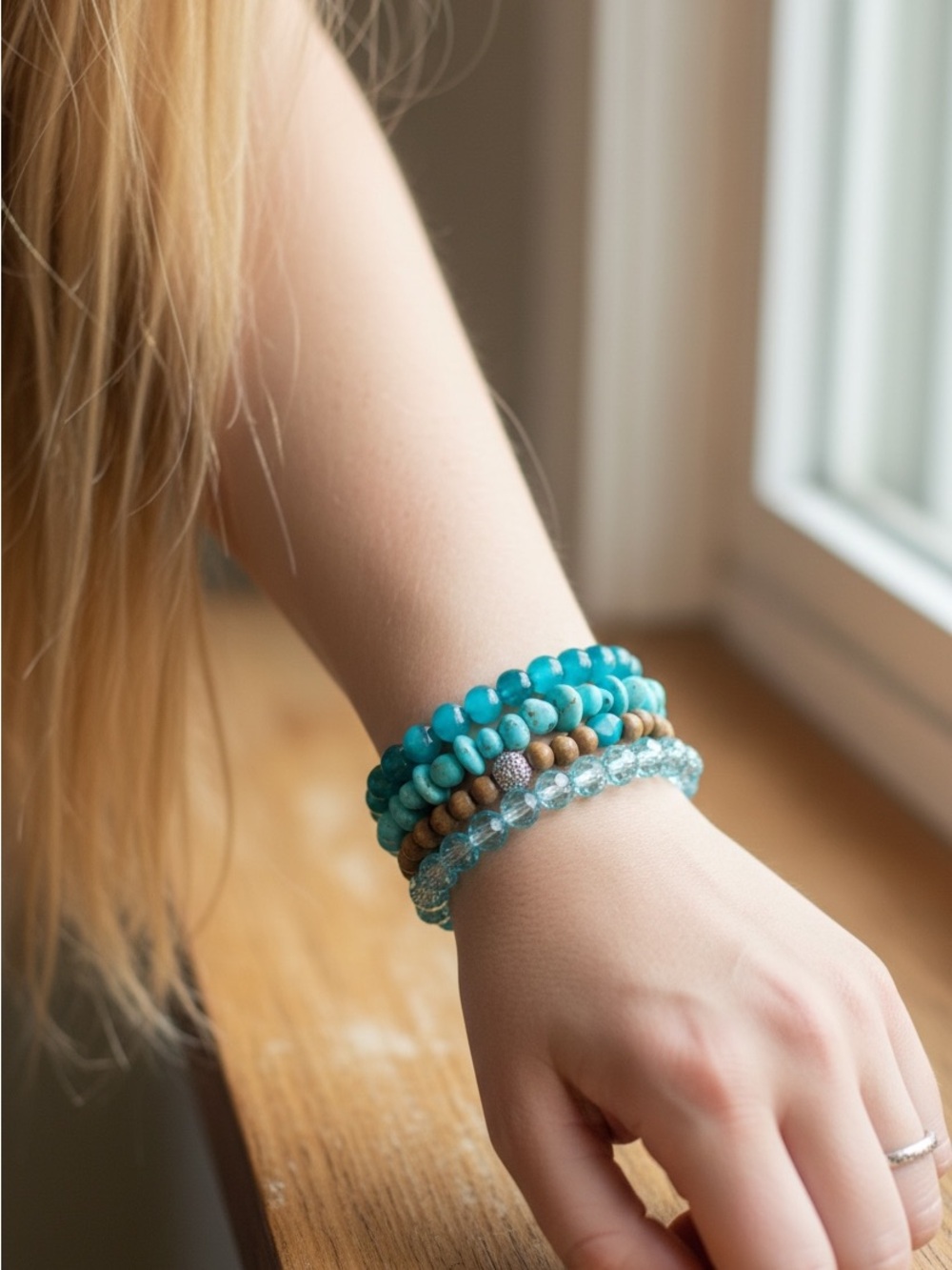 Turquoise & Natural Bead Stackable Bracelet Set